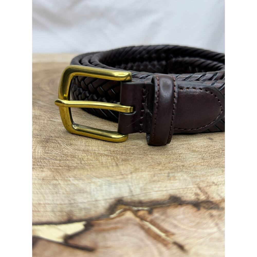 Men's Genuine Leather Braided Belt with Gold-Tone Buckle Size 50